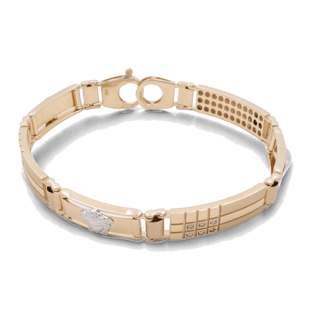 14K Men's Yellow and White Gold Fashion Italian Medusa Bracelet