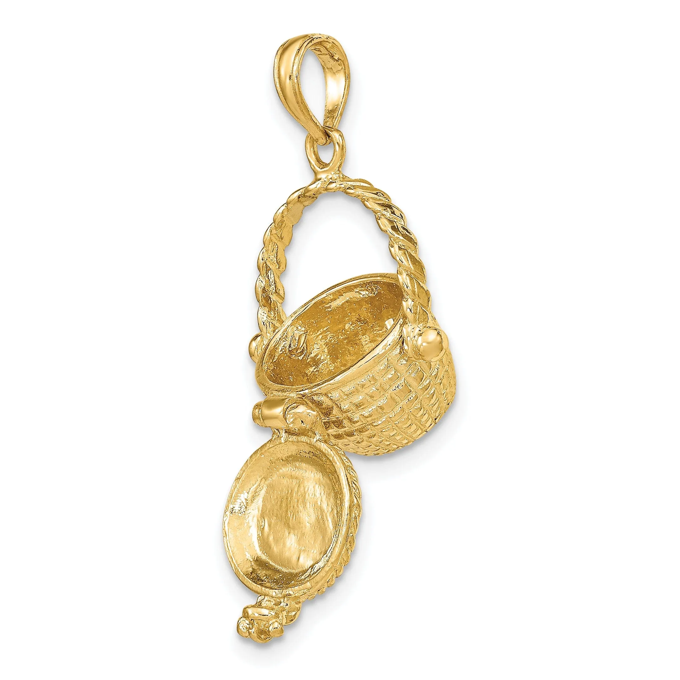 14K Yellow Gold Texture Finish 3-Dimensional Moveable Nantucket Basket Charm Pendant