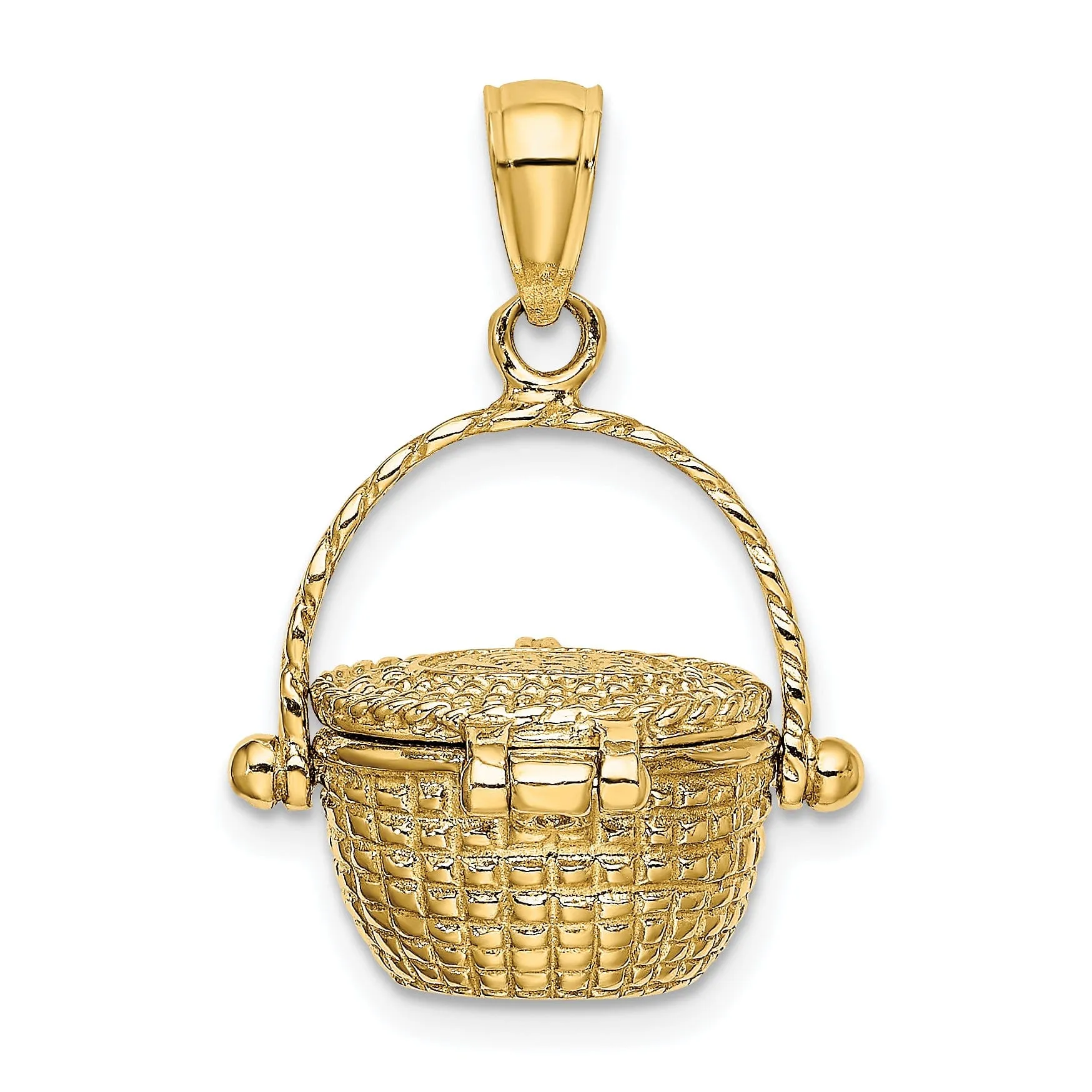 14K Yellow Gold Texture Finish 3-Dimensional Moveable Nantucket Basket Charm Pendant