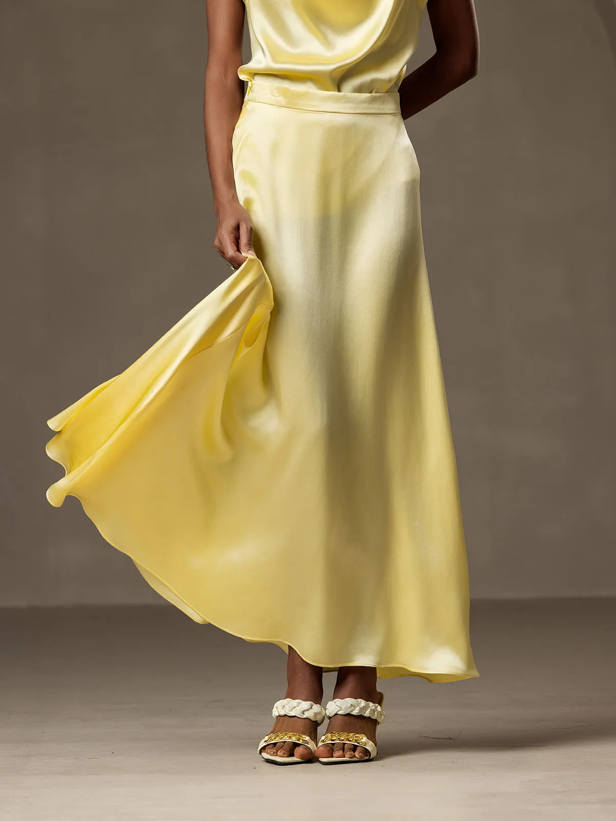 19Momme Silk Solid Color Elegant Classic Maxi Skirt
