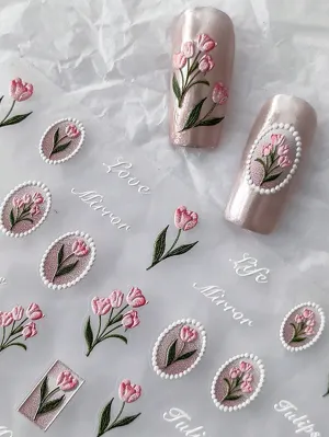 1pc Cartoon Floral Nail Sticker With Adhesive Backing, Elegant Color Mix