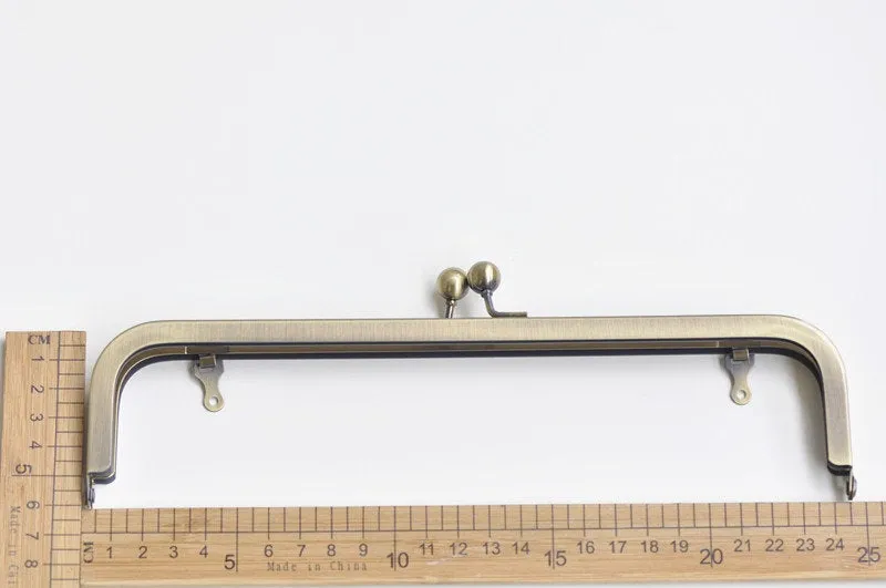 24 x 5.5cm ( 9" x 2") Bronze Purse Frame Large Handle Purse Frame Glue-In With Loops