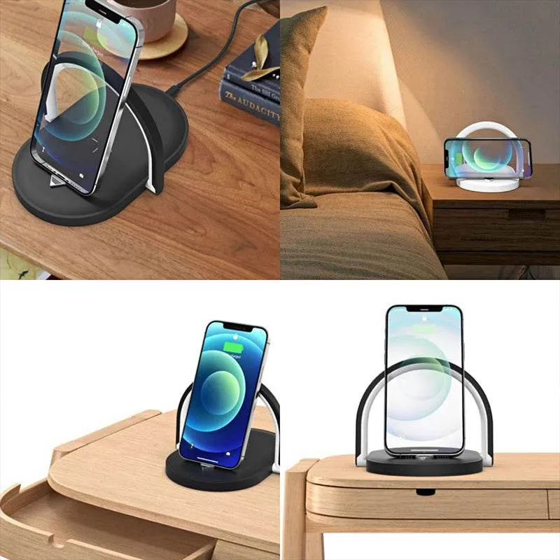 3 In 1 Foldable Wireless Magsafe Charger Night Light Wireless Charging Station Stonego LED Reading Table Lamp 15W Fast Charging Light