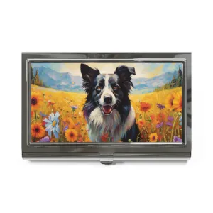 Abstract Expressionism Style Border Collie in Garden Business Card Holder