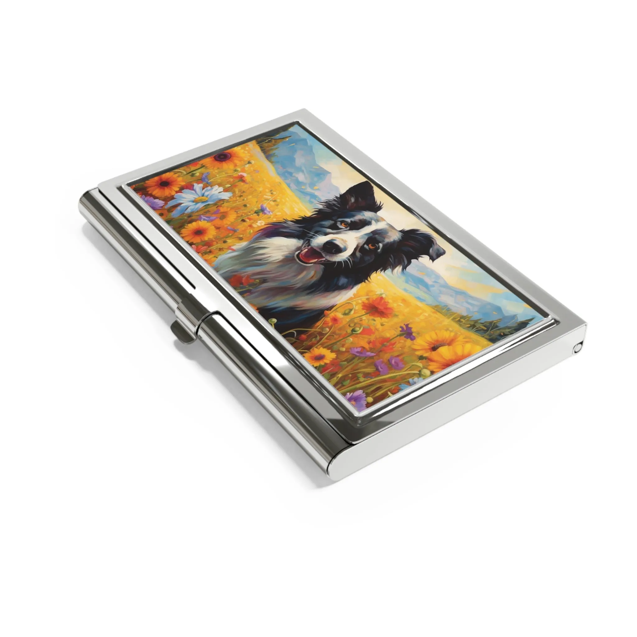 Abstract Expressionism Style Border Collie in Garden Business Card Holder