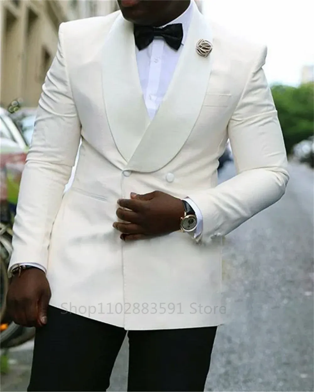 Aidase 2024 Suit For Men Groom's Wedding 1 Pieces Slim Fit Blazer Wide Shawl Lapel Luxury Men Suit Custom Made Tuxedo Gold Button