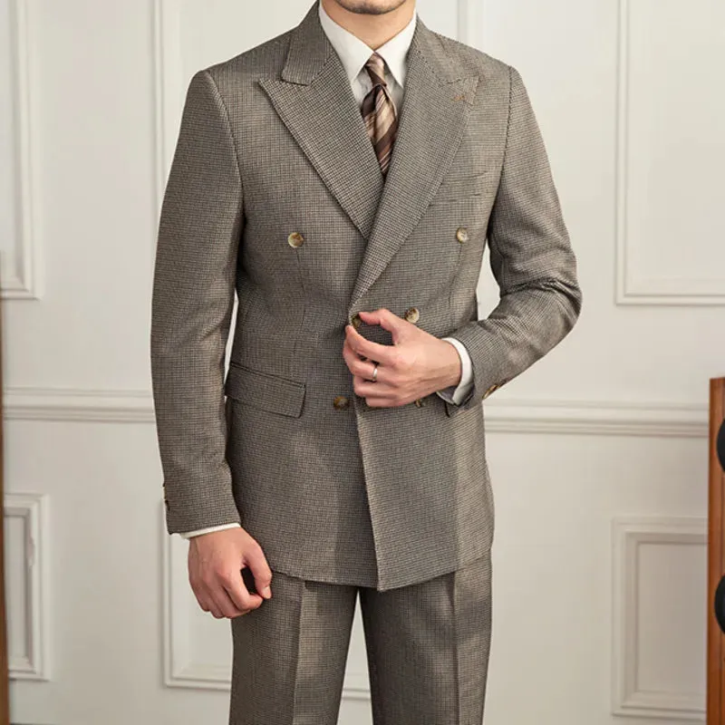 Aidase Luxury Business Suits For Men British Gentleman Double Breasted Formal Casual Dress Suits 2 Pieces Elegant Slim Costume