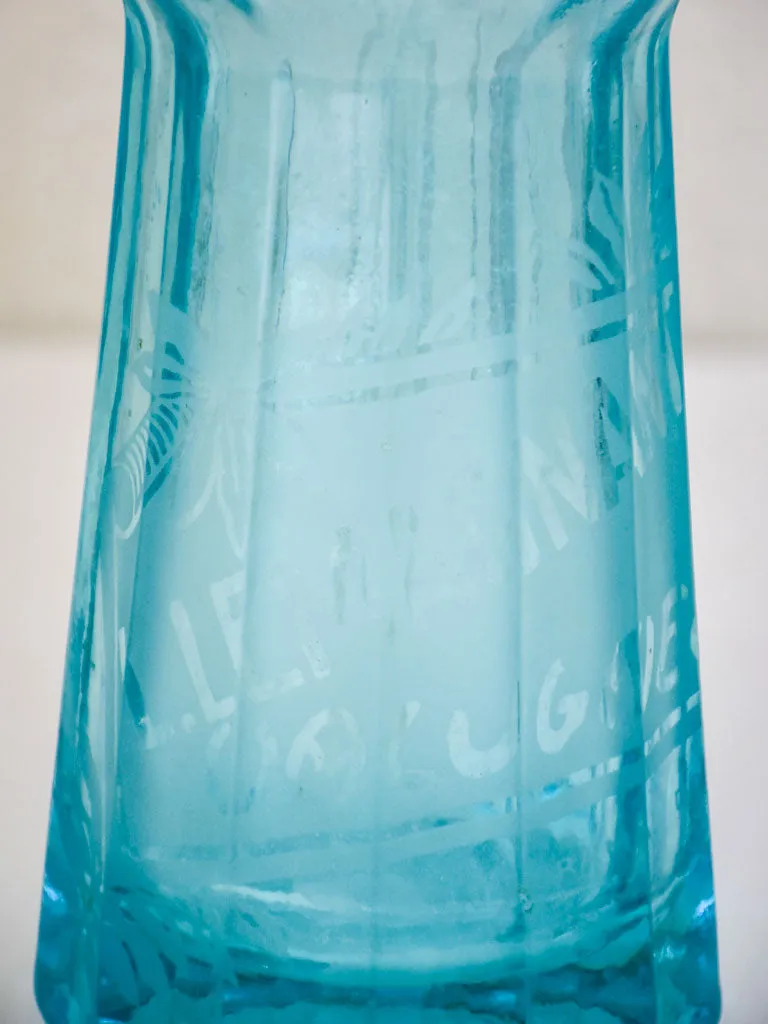 Antique French seltzer bottle - aqua blue, ribbed glass