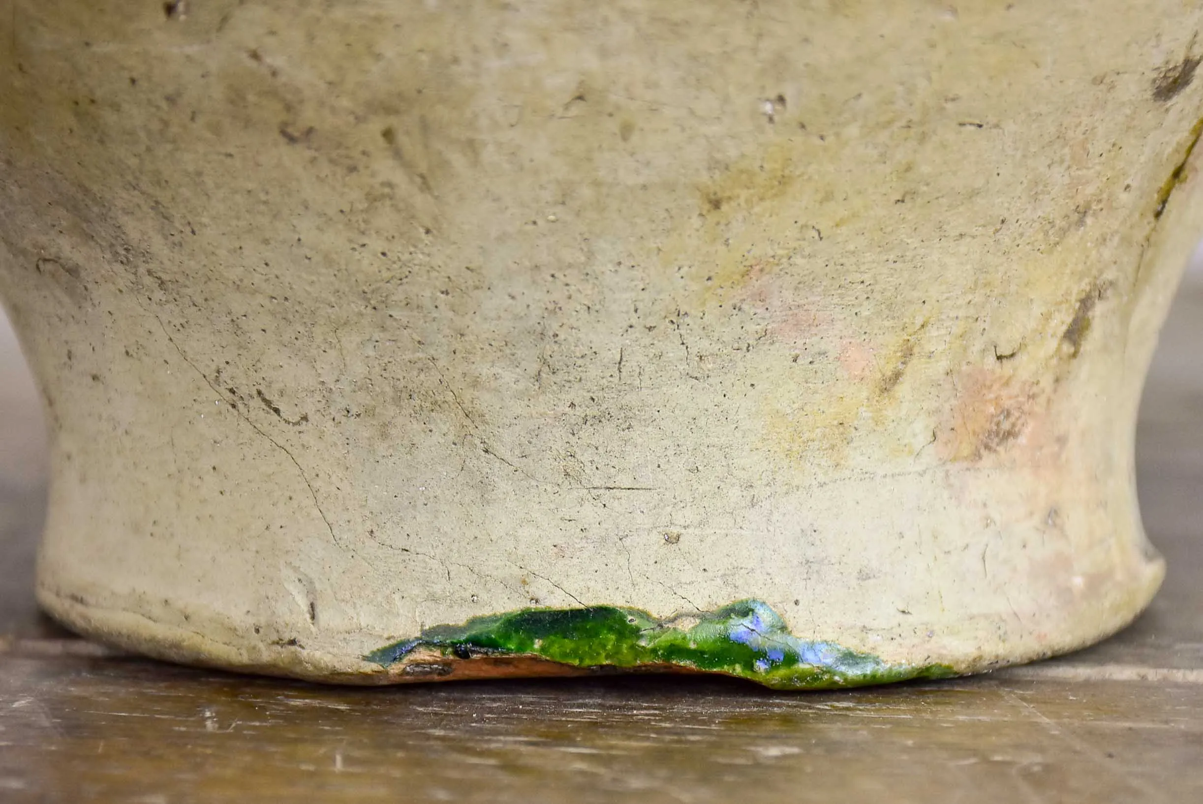 Antique French water jug with yellow and green glaze