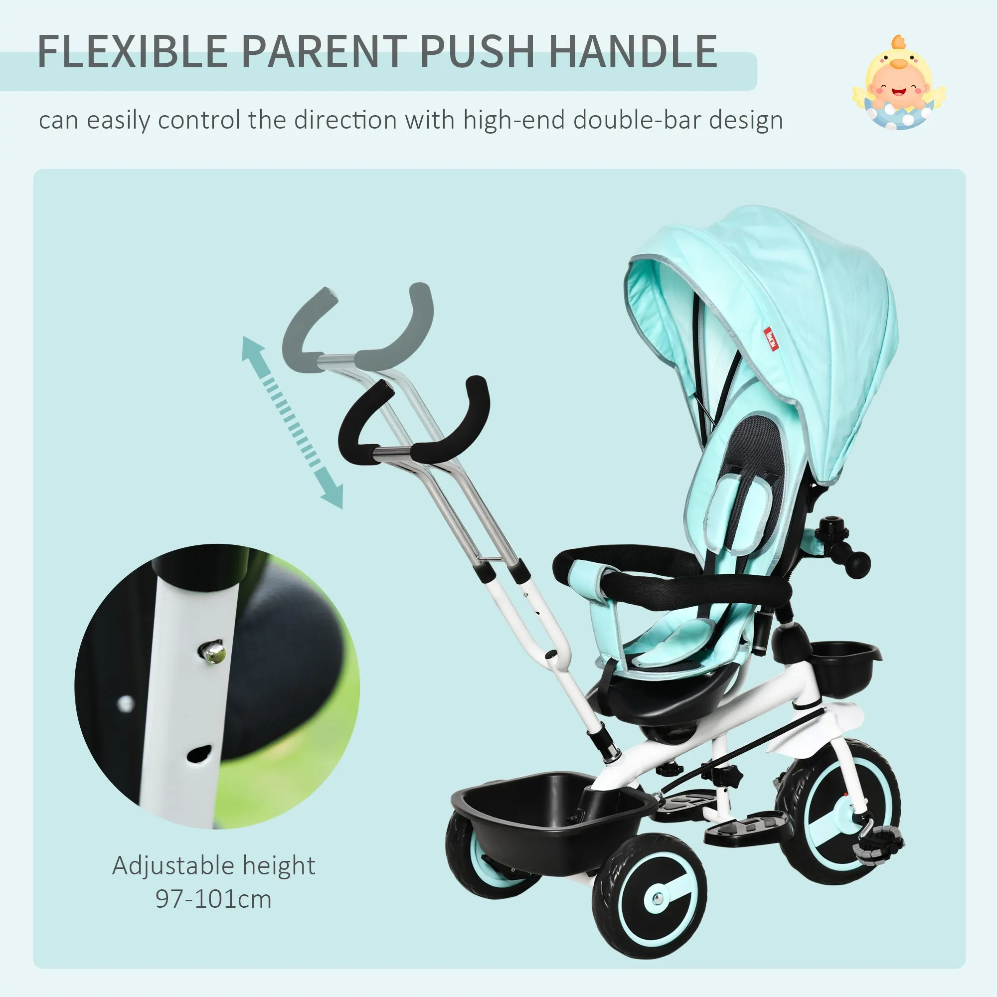 Baby Tricycle Stroller with Handle - Green