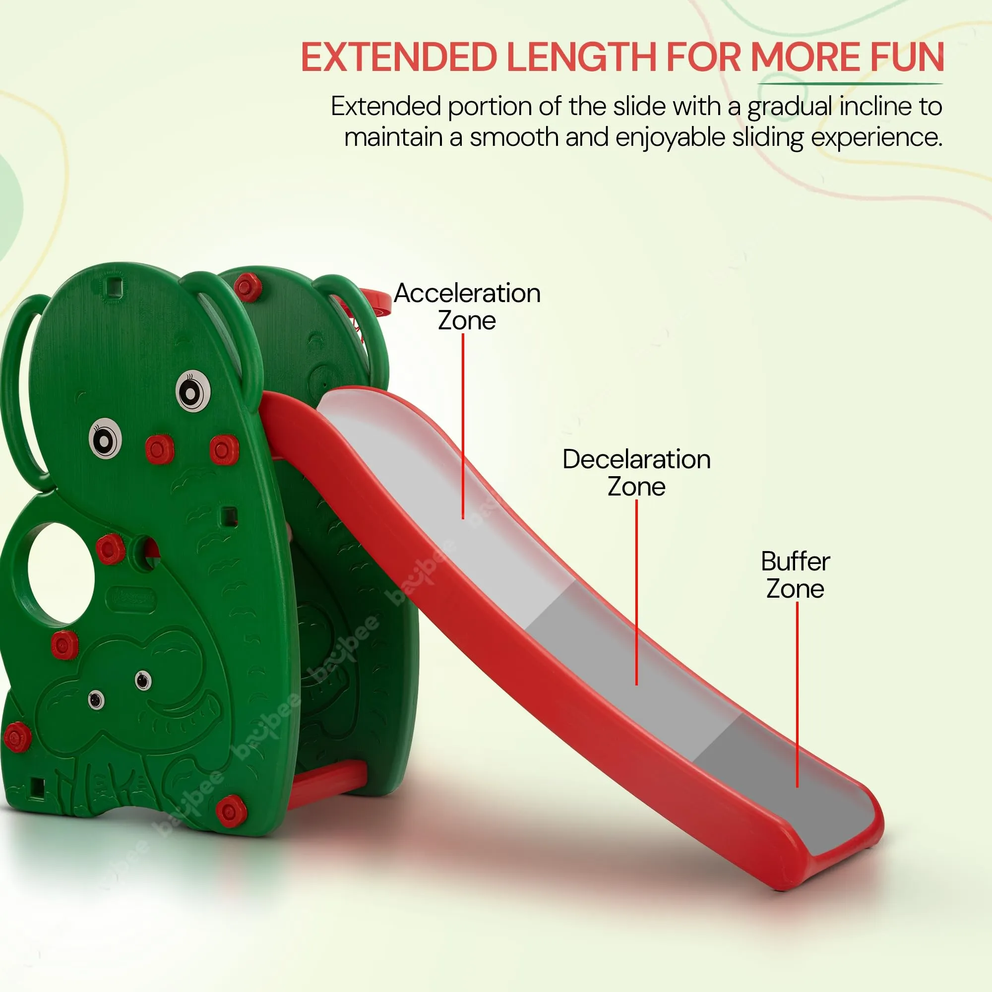 Baybee Foldable 3 in 1 Elephant Baby Garden Slider for Kids, Plastic Slides for Kids with Basketball Hook & Ball