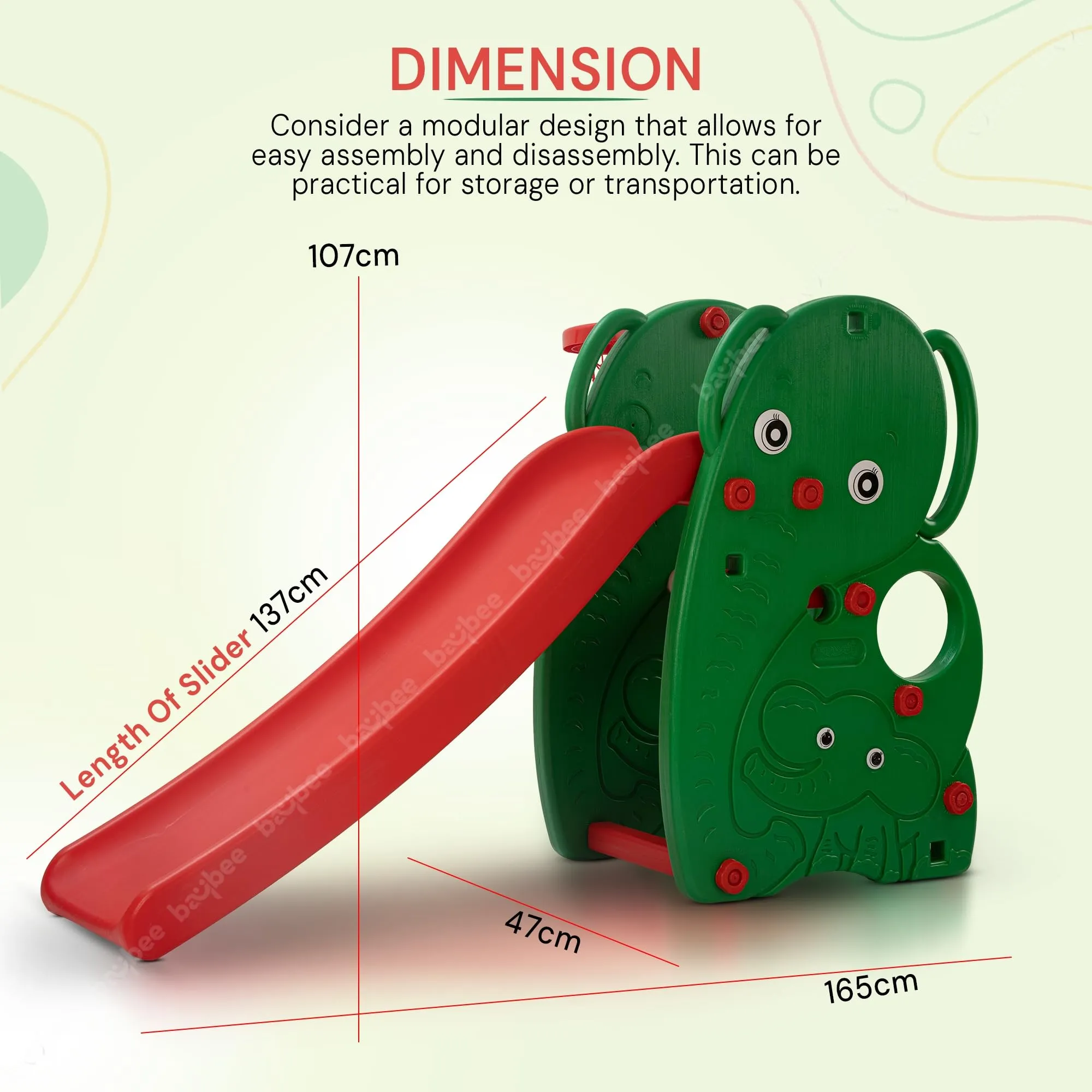 Baybee Foldable 3 in 1 Elephant Baby Garden Slider for Kids, Plastic Slides for Kids with Basketball Hook & Ball