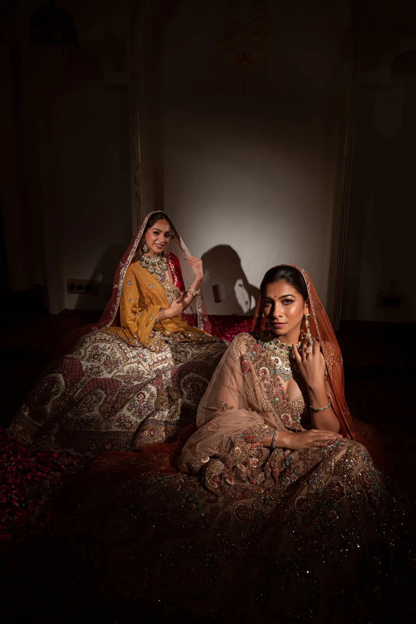 Beige Raw Silk Zardosi & Multi Coloured Thread Work Bridal Lehenga