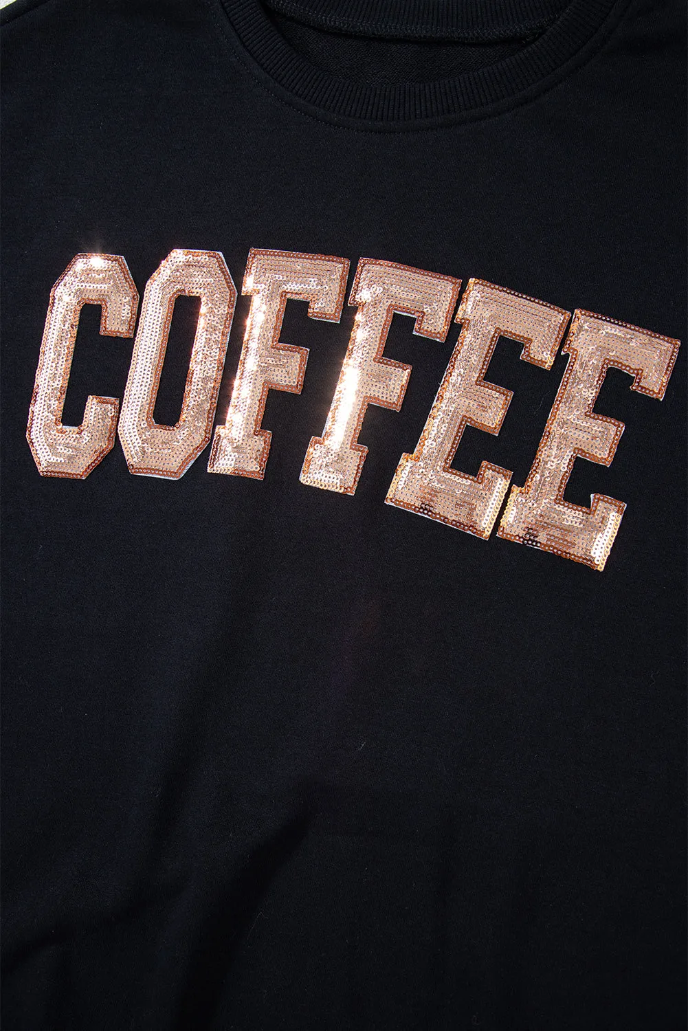 Black Sequins COFFEE Loose Fit Sweatshirt and Shorts Set
