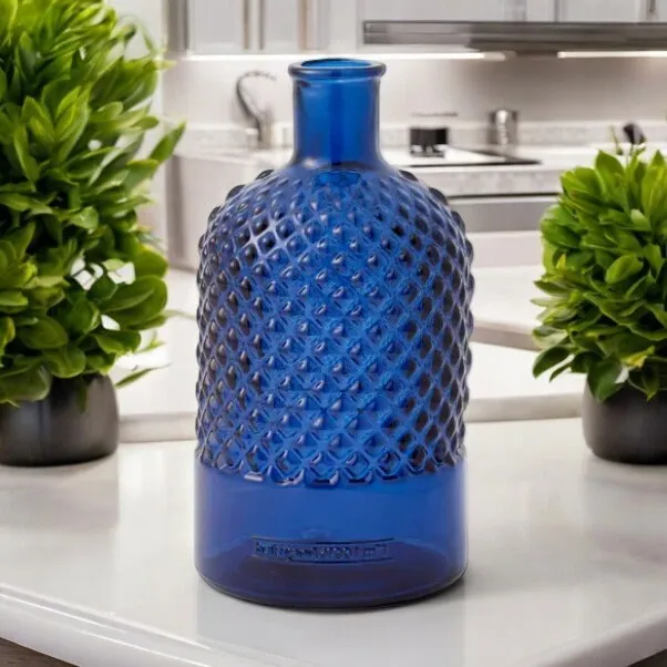 Blue Diamond Textured Glass Vase