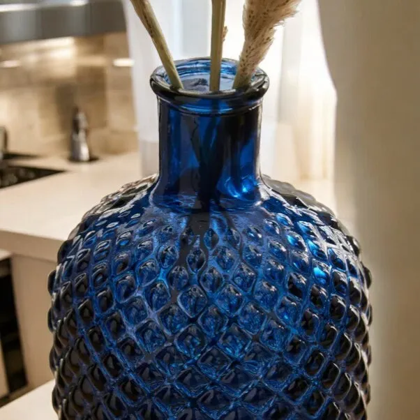Blue Diamond Textured Glass Vase