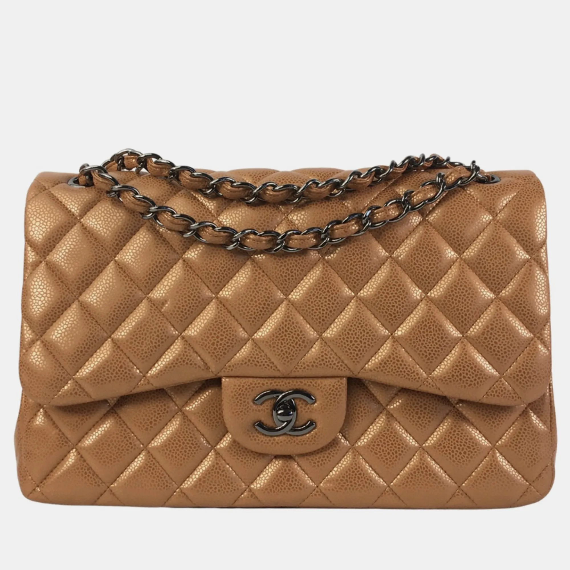 Bronze Leather Jumbo Classic Double Flap Shoulder Bag
