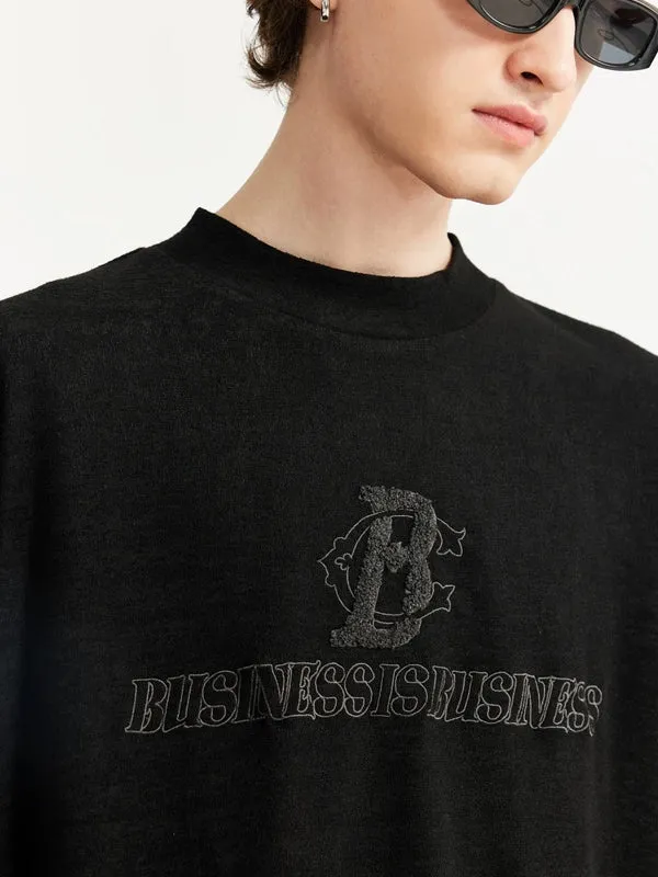 Business Is Business Embroidered T-Shirt in Black Color