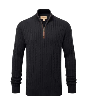 Calton Cotton Cashmere Cable Quarter Zip Jumper - Charcoal