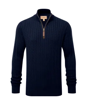 Calton Cotton Cashmere Cable Quarter Zip Jumper - Navy