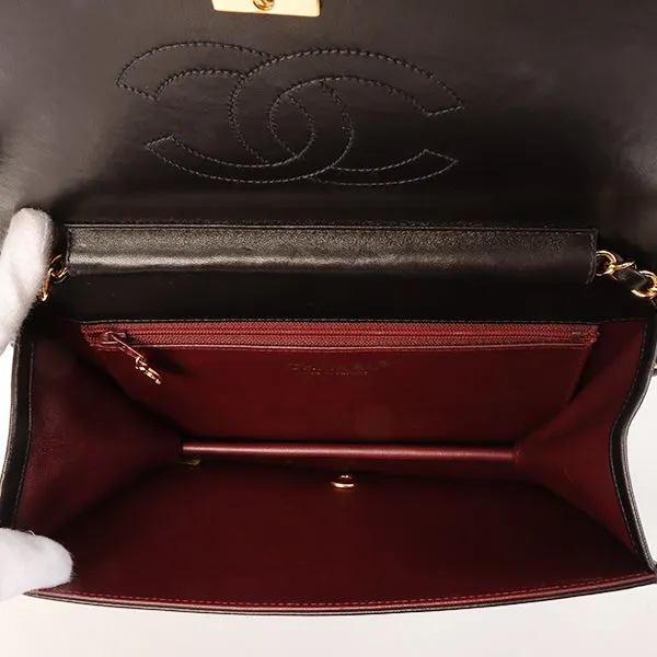 Chanel Around 2001 Made Full Flap Turn-Lock Chain Bag Black