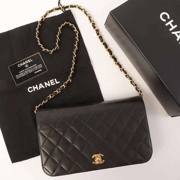 Chanel Around 2001 Made Full Flap Turn-Lock Chain Bag Black