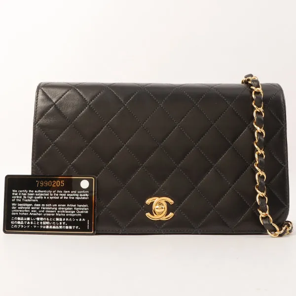 Chanel Around 2001 Made Full Flap Turn-Lock Chain Bag Black