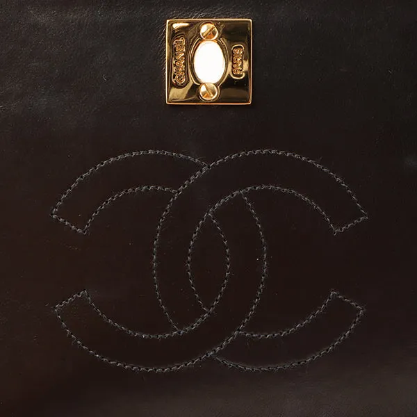 Chanel Around 2001 Made Full Flap Turn-Lock Chain Bag Black
