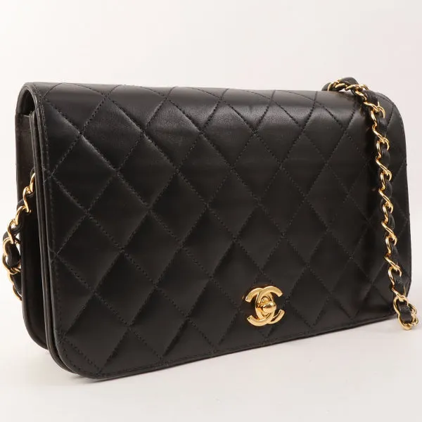 Chanel Around 2001 Made Full Flap Turn-Lock Chain Bag Black