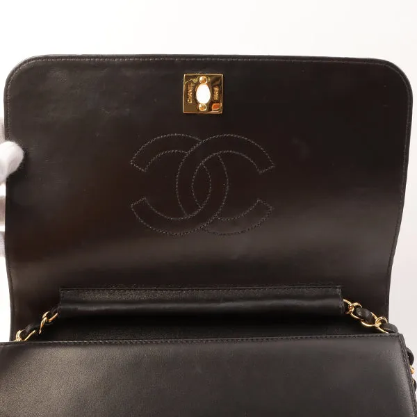 Chanel Around 2001 Made Full Flap Turn-Lock Chain Bag Black