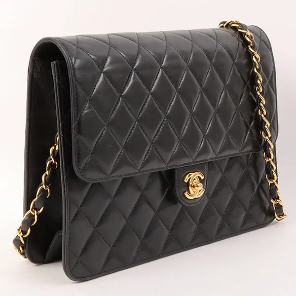Chanel Around 2001 Made Straight Flap Turn-Lock Chain Bag Black