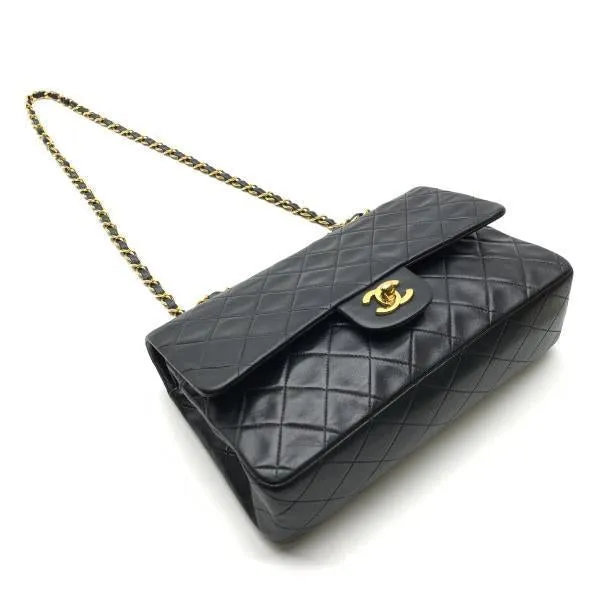 Chanel Classic Double Flap Shoulder Bag Medium Black Lambskin Vintage