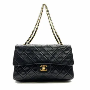 Chanel Classic Double Flap Shoulder Bag Medium Black Lambskin Vintage