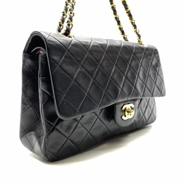 Chanel Classic Double Flap Shoulder Bag Medium Black Lambskin Vintage