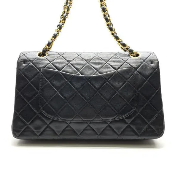 Chanel Classic Double Flap Shoulder Bag Medium Black Lambskin Vintage