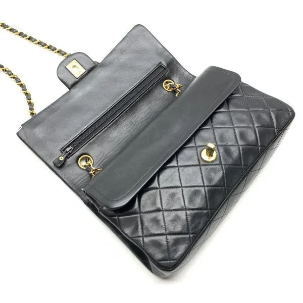 Chanel Classic Double Flap Shoulder Bag Medium Black Lambskin Vintage