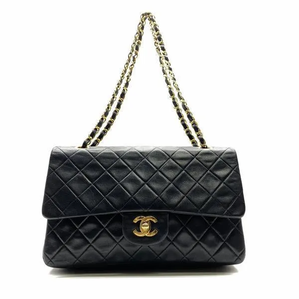 Chanel Classic Double Flap Shoulder Bag Medium Black Lambskin Vintage