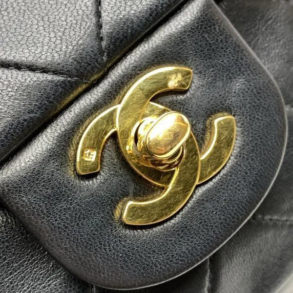 Chanel Classic Double Flap Shoulder Bag Medium Black Lambskin Vintage