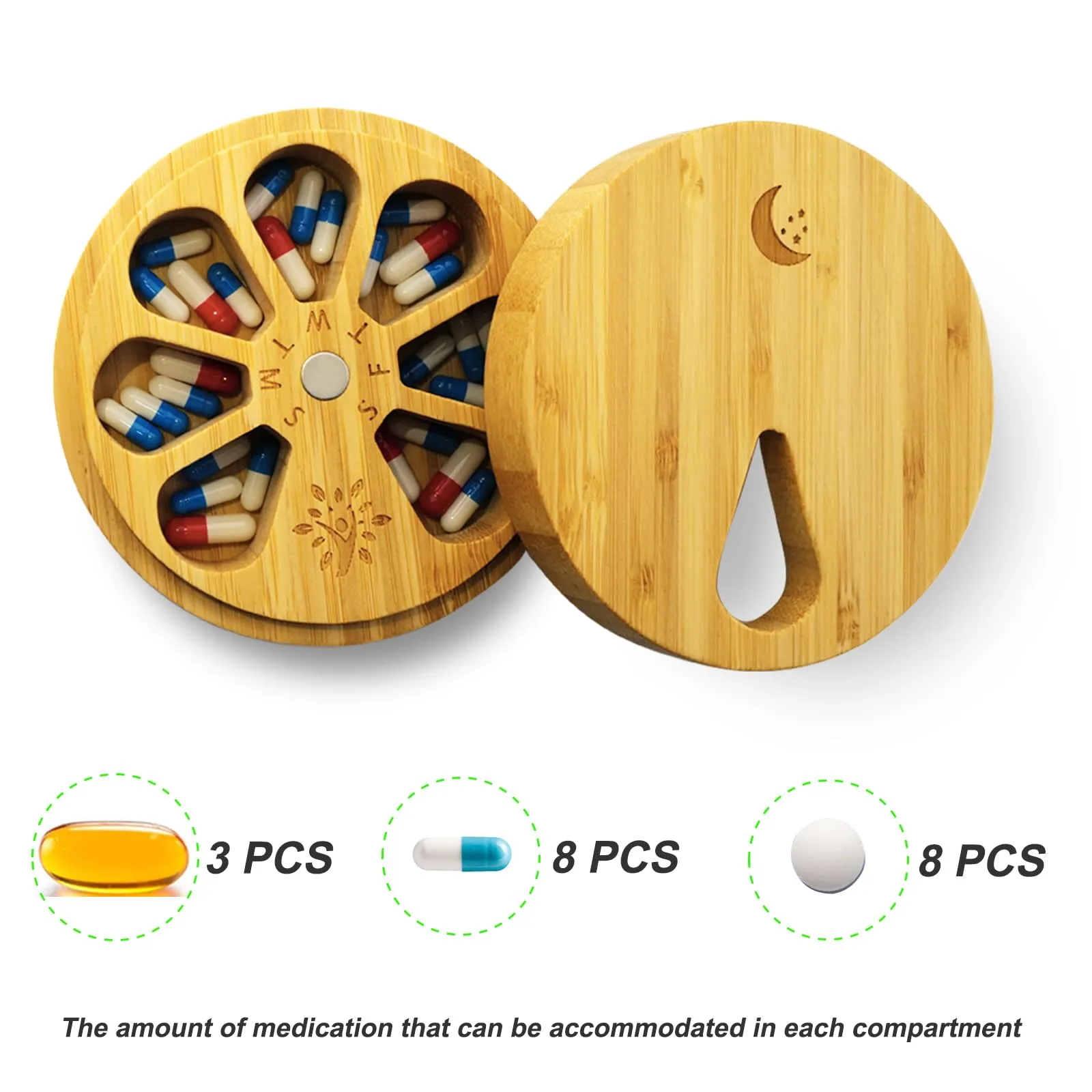 CHIEMONT: Wooden Portable Travel Pill Case with Velvet Bag