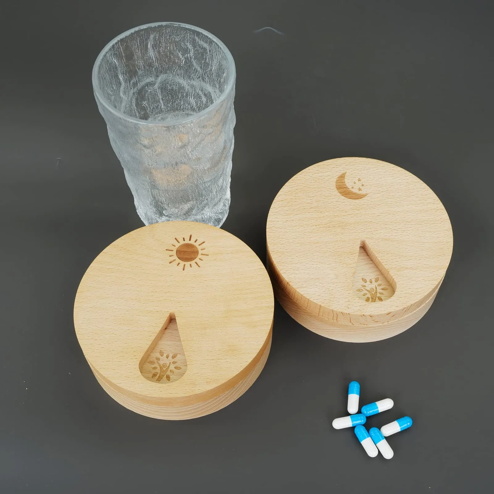 CHIEMONT: Wooden Portable Travel Pill Case with Velvet Bag