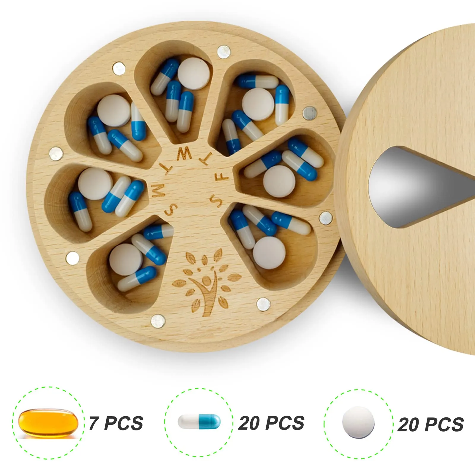 CHIEMONT: Wooden Portable Travel Pill Case with Velvet Bag