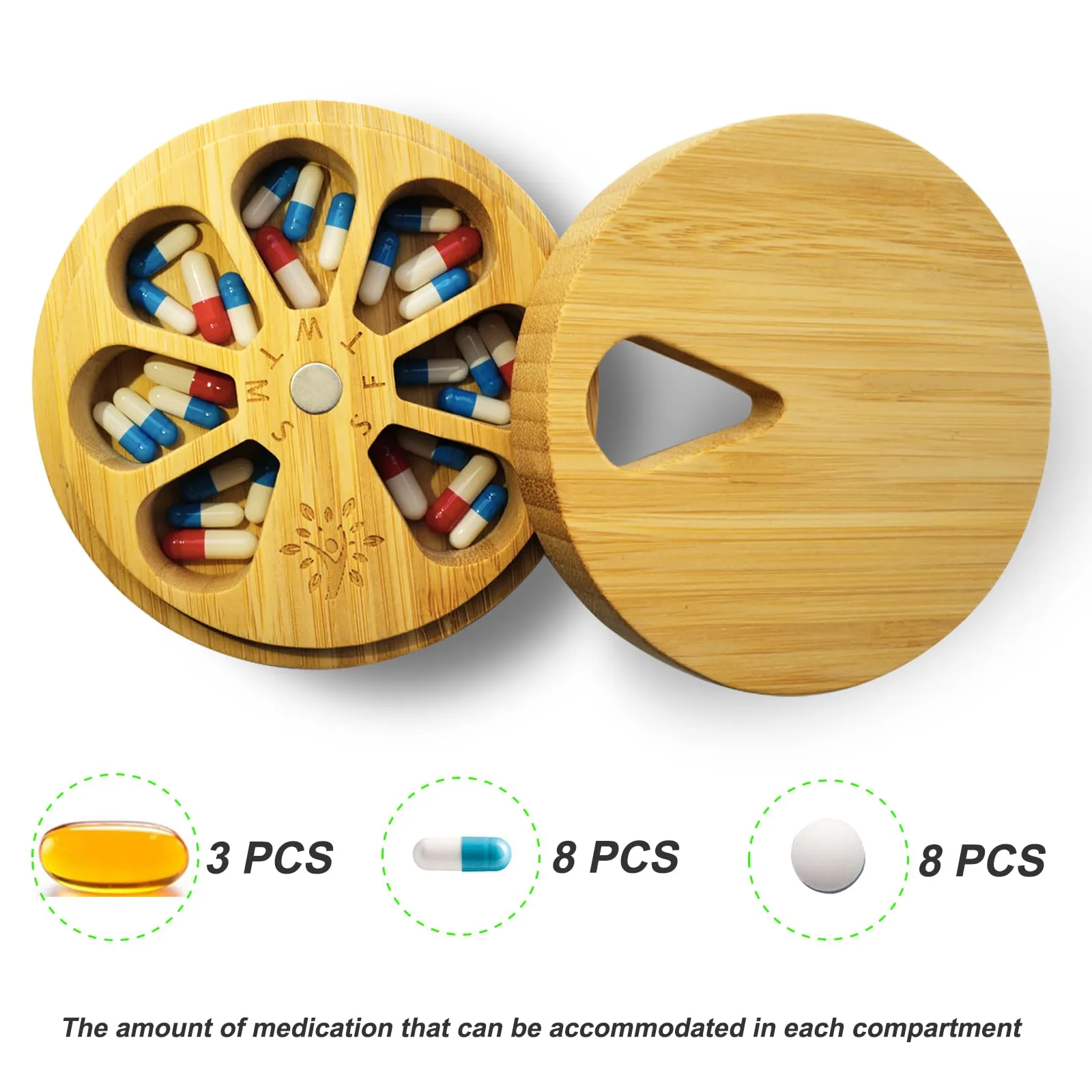 CHIEMONT: Wooden Portable Travel Pill Case with Velvet Bag
