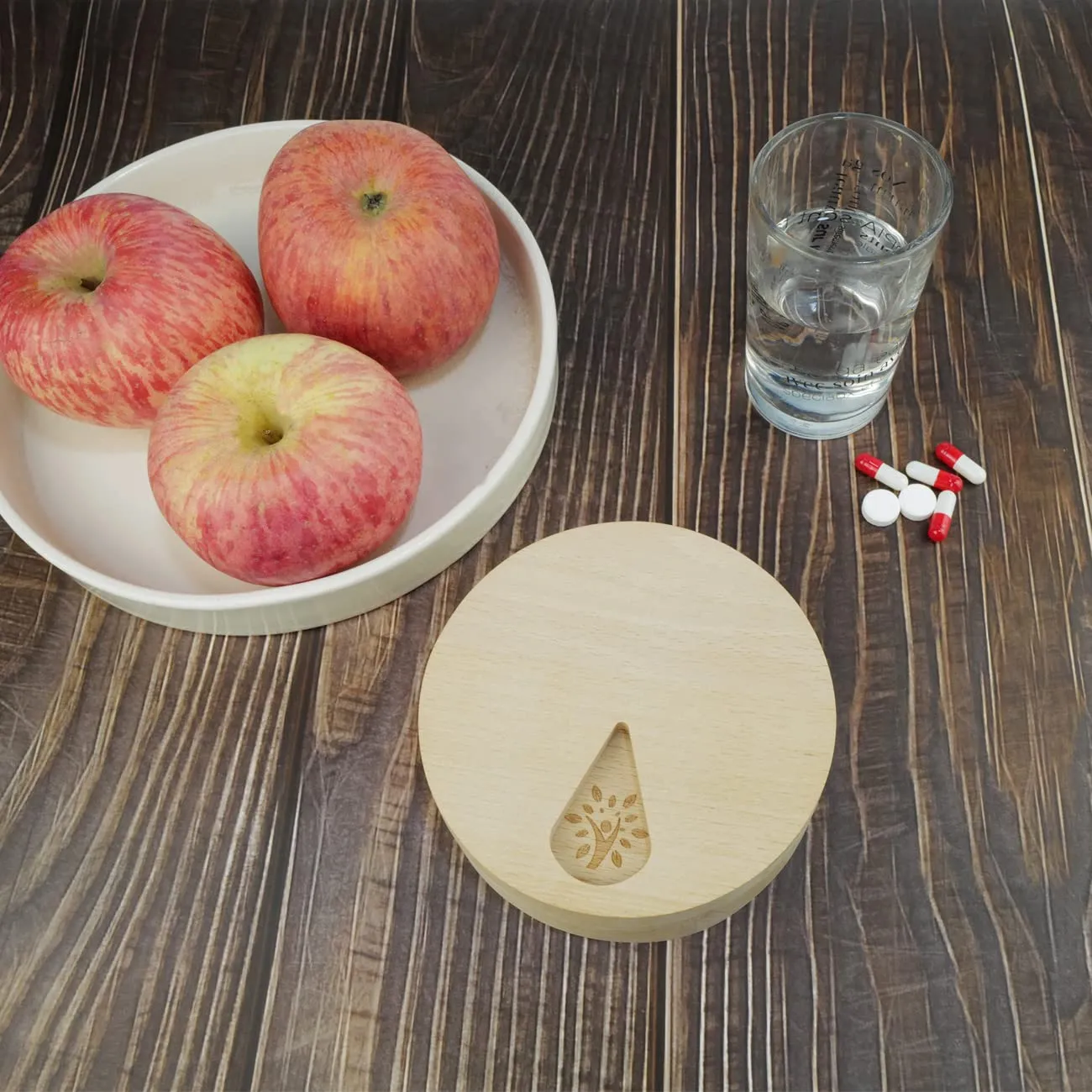 CHIEMONT: Wooden Portable Travel Pill Case with Velvet Bag