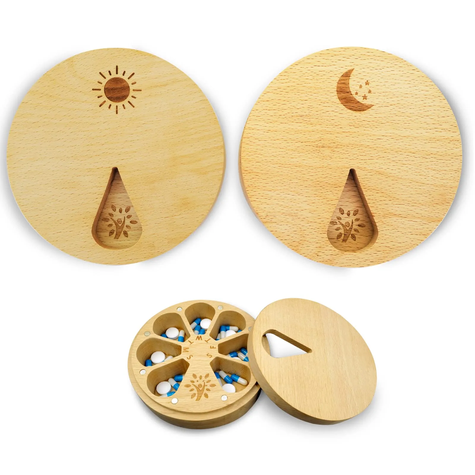 CHIEMONT: Wooden Portable Travel Pill Case with Velvet Bag