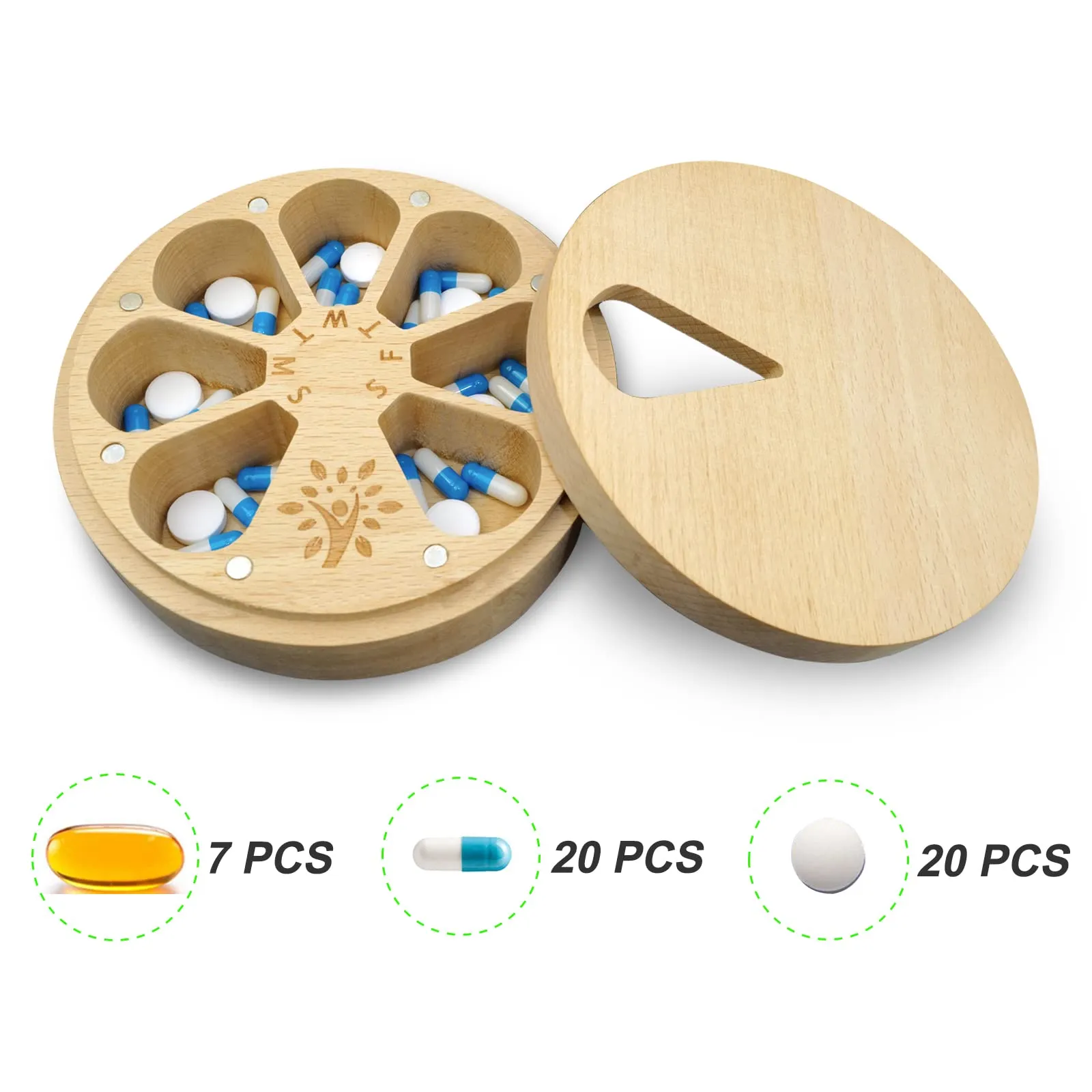 CHIEMONT: Wooden Portable Travel Pill Case with Velvet Bag