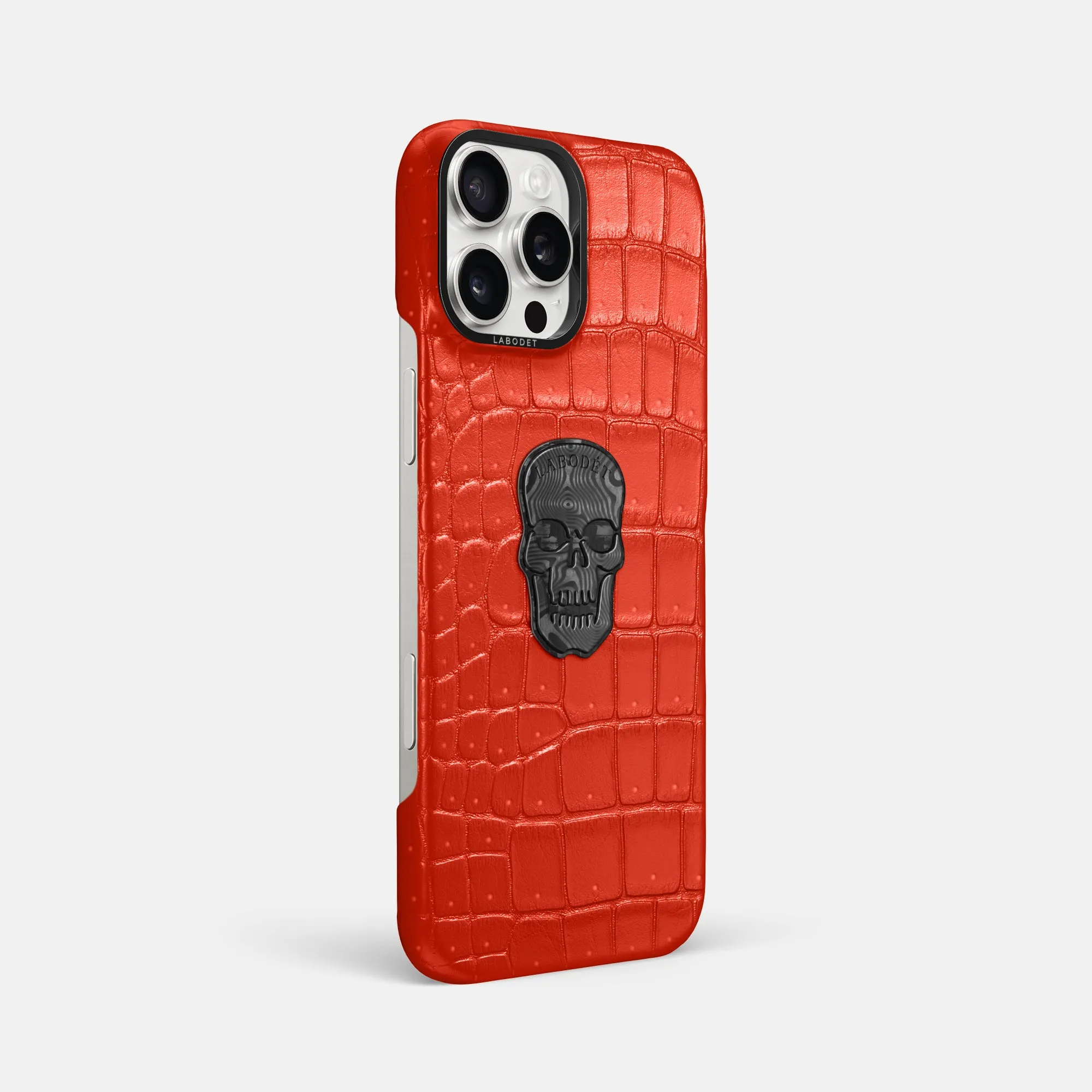Classic Case With Carbon Skull For iPhone 16 Pro Max In Porosus Crocodile