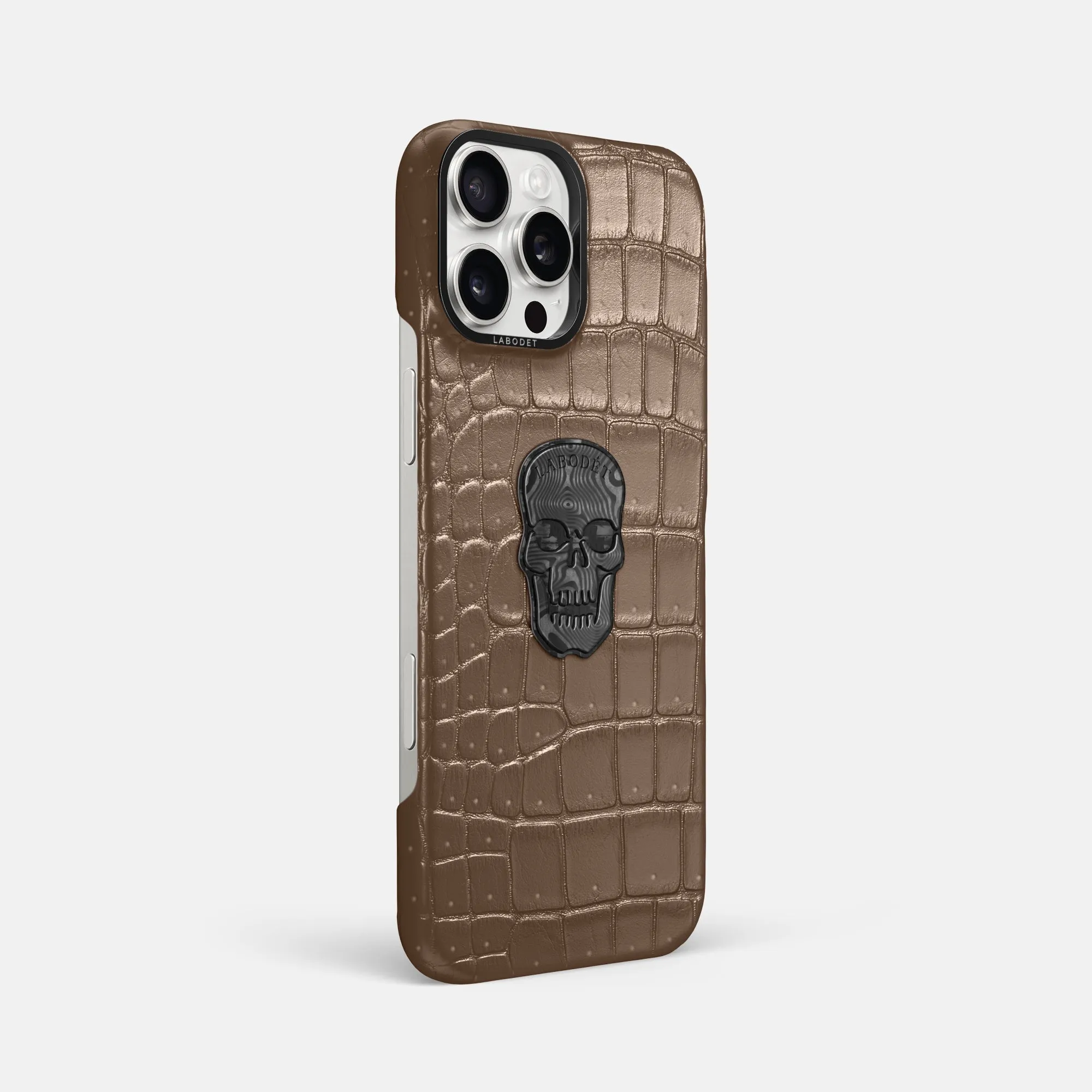 Classic Case With Carbon Skull For iPhone 16 Pro Max In Porosus Crocodile