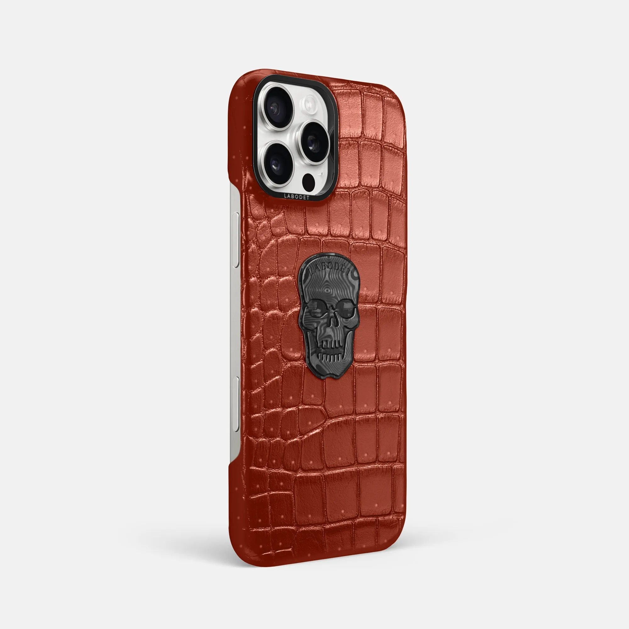 Classic Case With Carbon Skull For iPhone 16 Pro Max In Porosus Crocodile