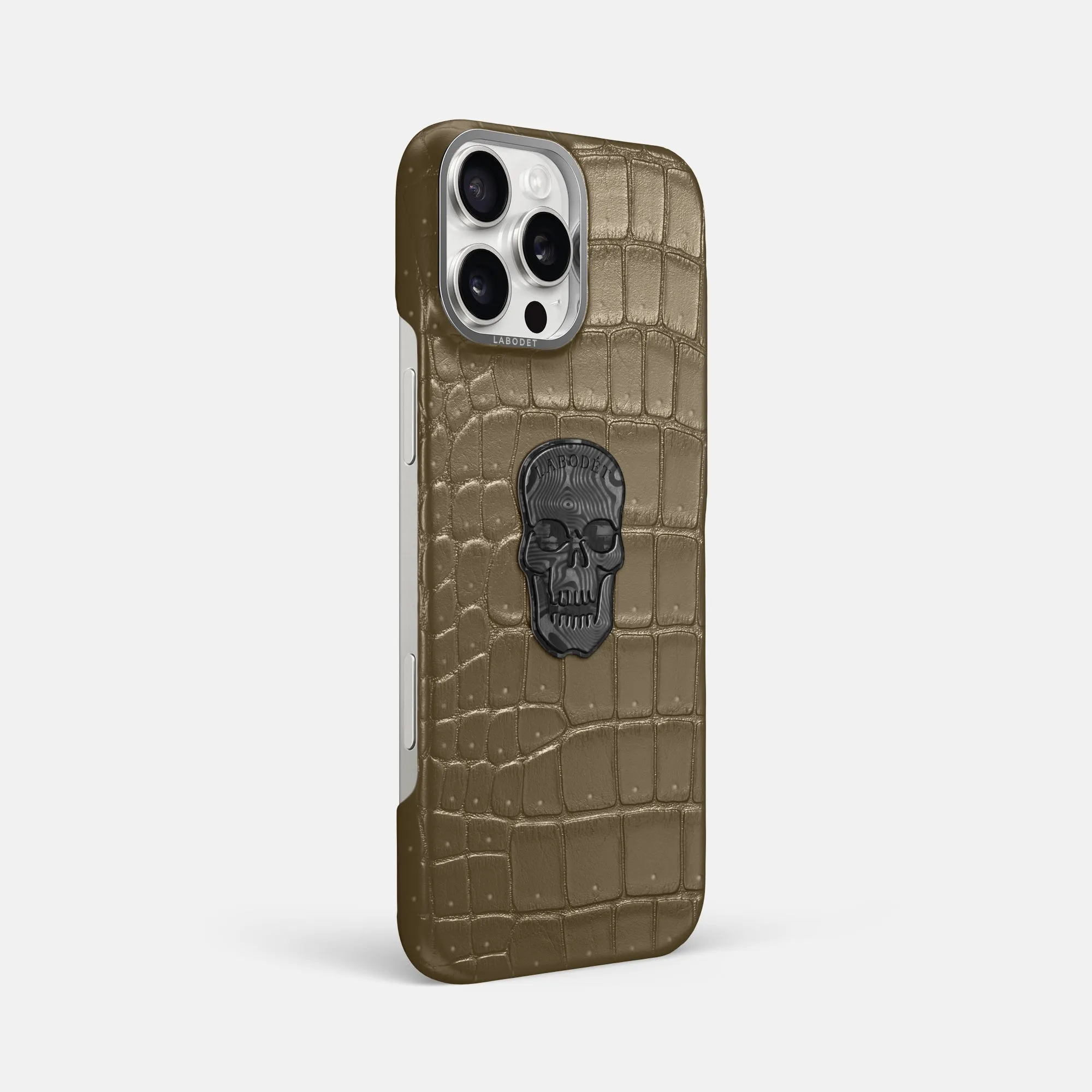 Classic Case With Carbon Skull For iPhone 16 Pro Max In Porosus Crocodile