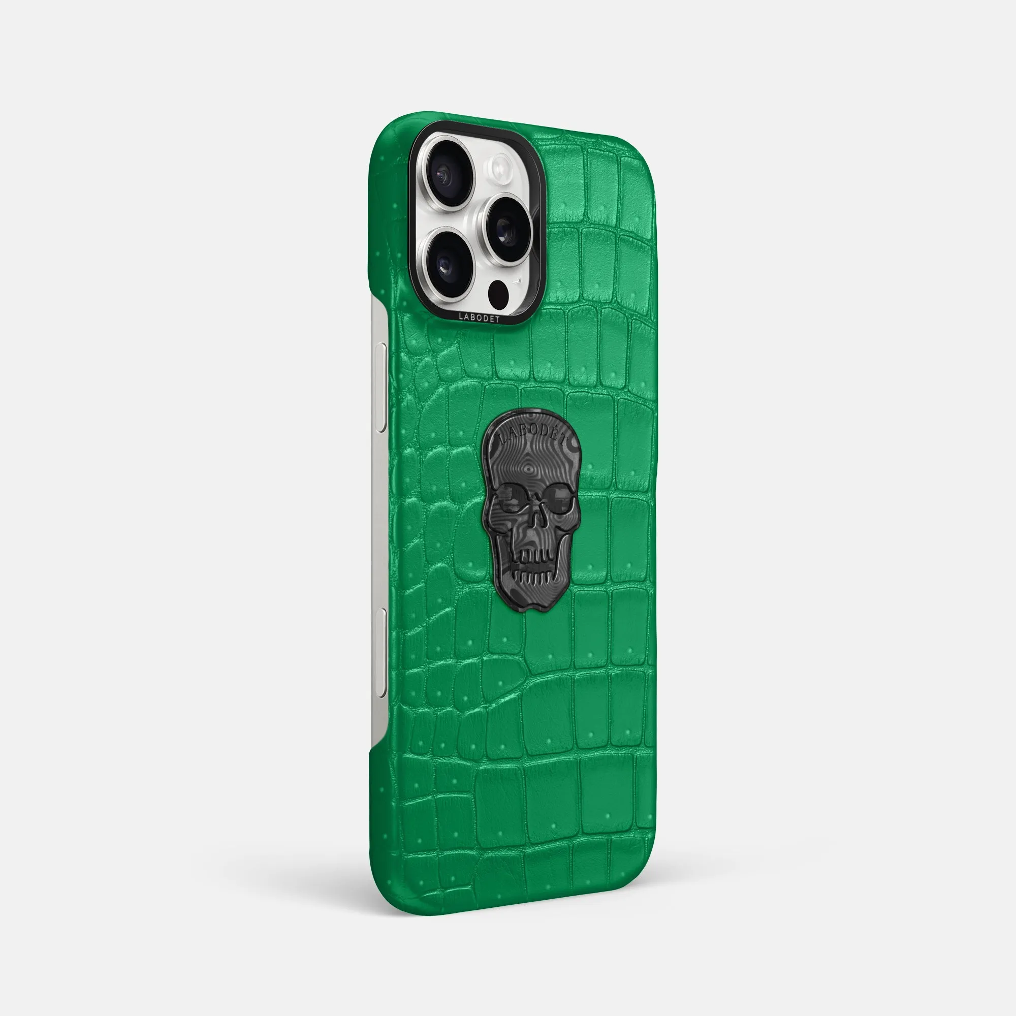 Classic Case With Carbon Skull For iPhone 16 Pro Max In Porosus Crocodile